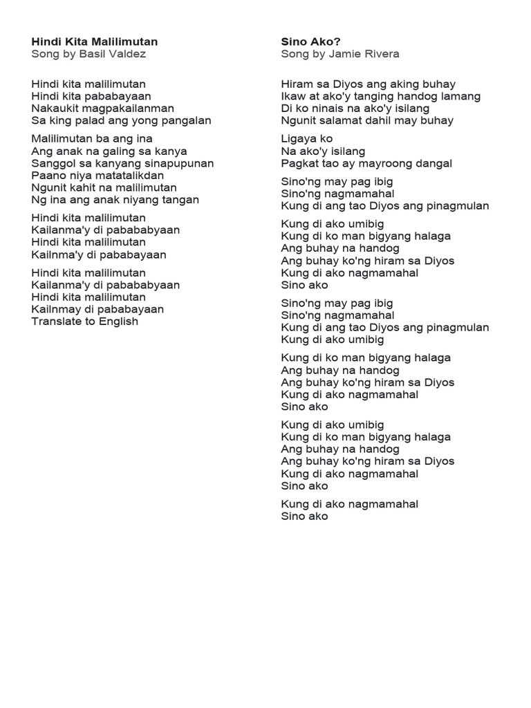 Song by Basil Valdez Song by Jamie Rivera Hindi Kita Malilimutan Sino