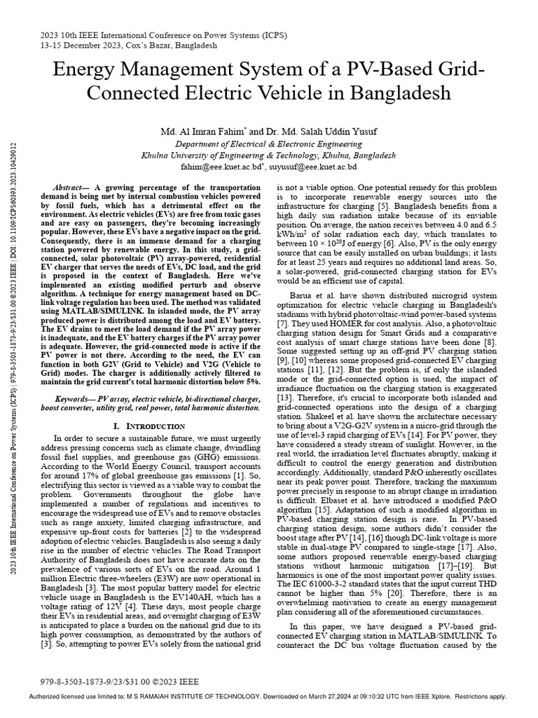 PV-Based EV Charging System in Bangladesh | PDF | Photovoltaics ...