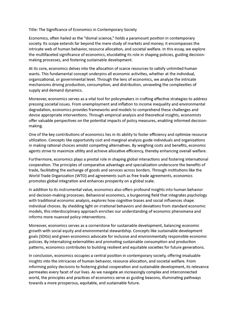 Economics and Sustainable Development Insights | PDF | Economics ...