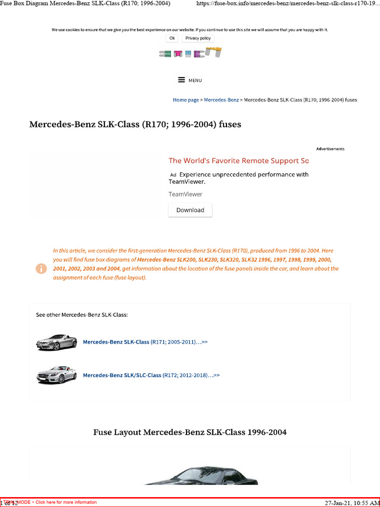 Fuse Box Diagram Mercedes-Benz SLK-Class (R170 1996-2004) | PDF