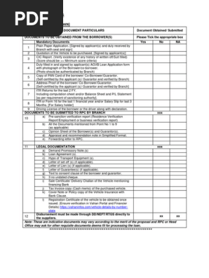 AGVB Car Loan_Indicative Documents