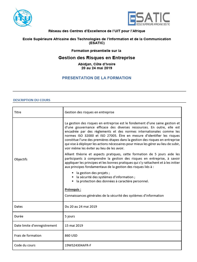 Formation sur la gestion des risques à Abidjan | PDF | Risque | Gestion ...