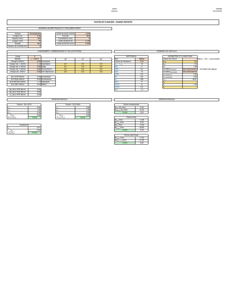 Calcul de poutre bois sur 2 appuis PDF Ingénierie des structures — free download