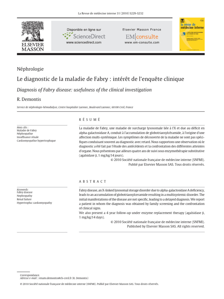 Diagnostic de la maladie de Fabry | PDF | Médecine interne ...