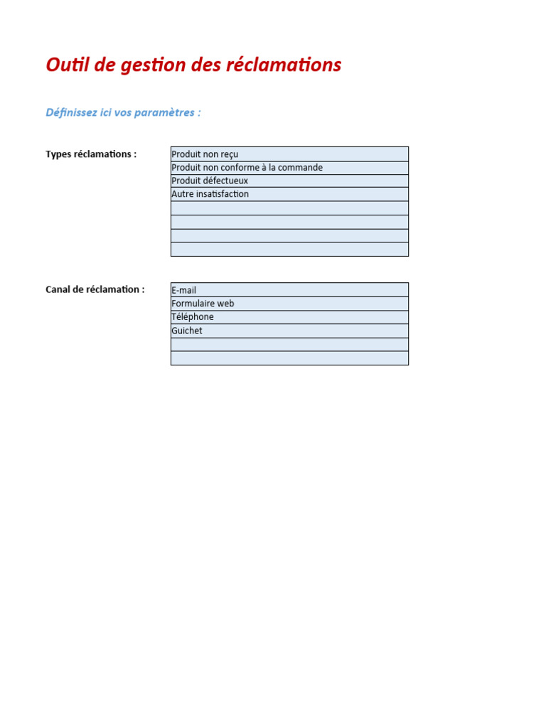 Outil Excel pour la gestion des réclamations | PDF | Informatique ...