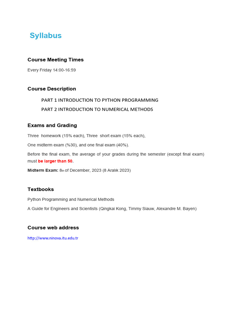 Numerical Analysis With Python Syllabus | PDF