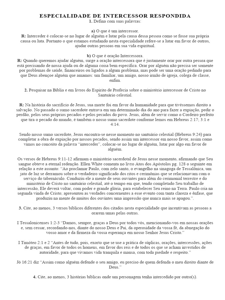 Especialidade de Intercessão Explicada | PDF | Oração | Jesus