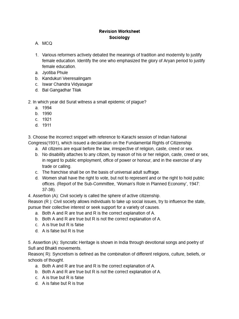 Sociology Revision Worksheet PDF | PDF | Suffrage | Citizenship