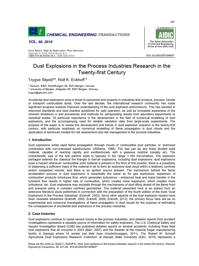 Dust Explosions in The Process Industries PDF Risk
