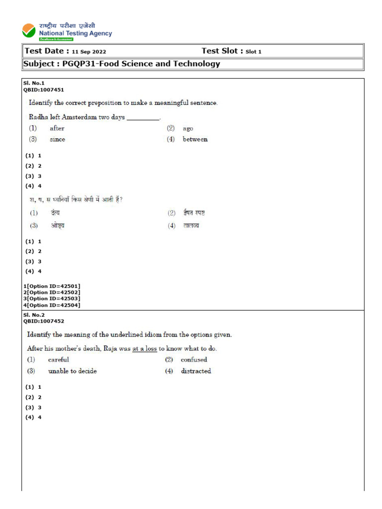 CUET PG Food Science Question Paper | PDF | Teaching Methods ...