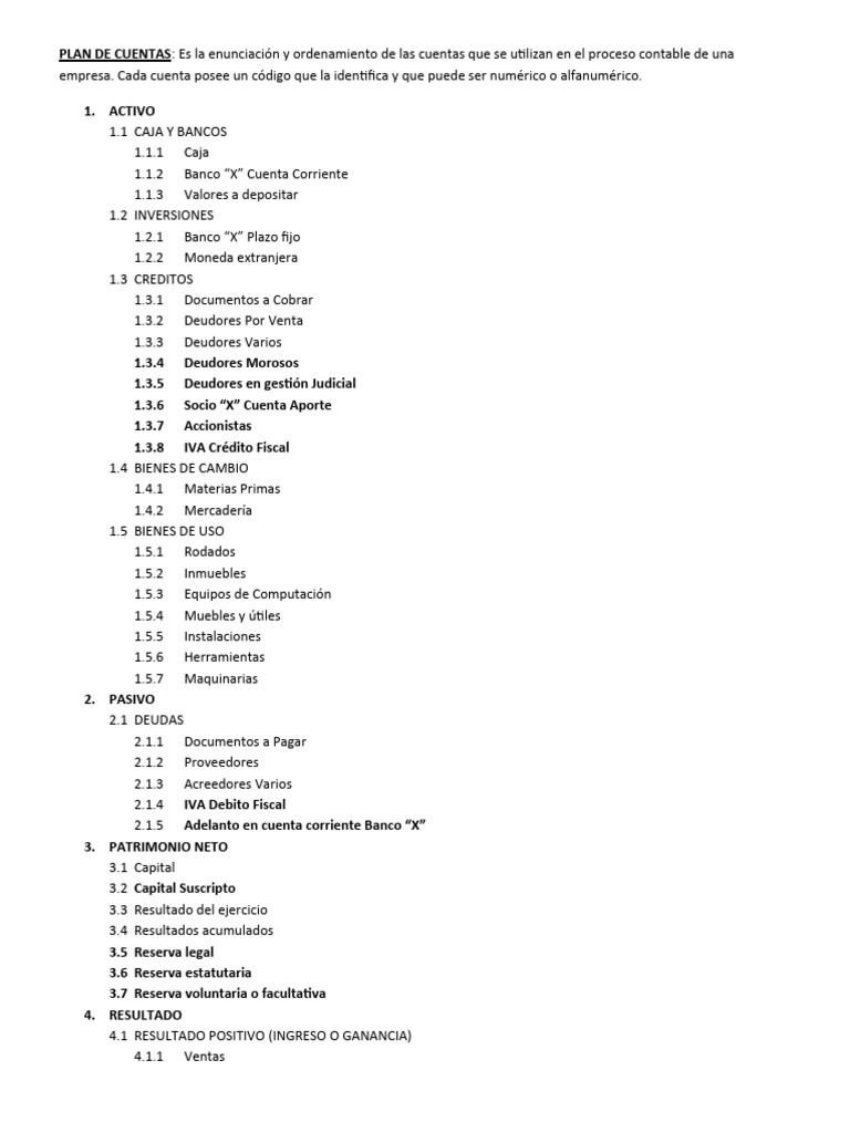 Plan de Cuentas Contables Detallado | PDF | Bancos | Deuda