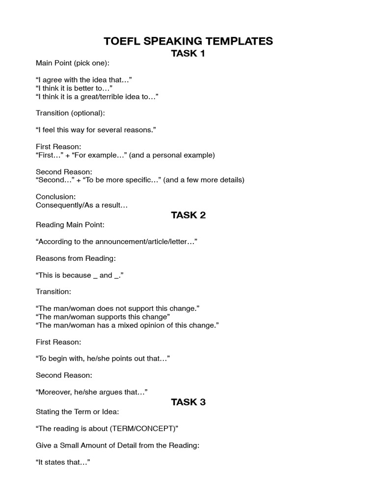 TOEFL Speaking Templates Guide | PDF