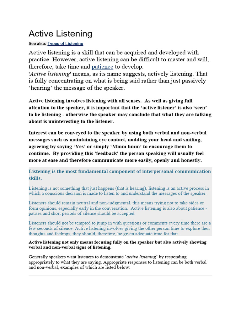 Active Listening | PDF | Nonverbal Communication | Communication