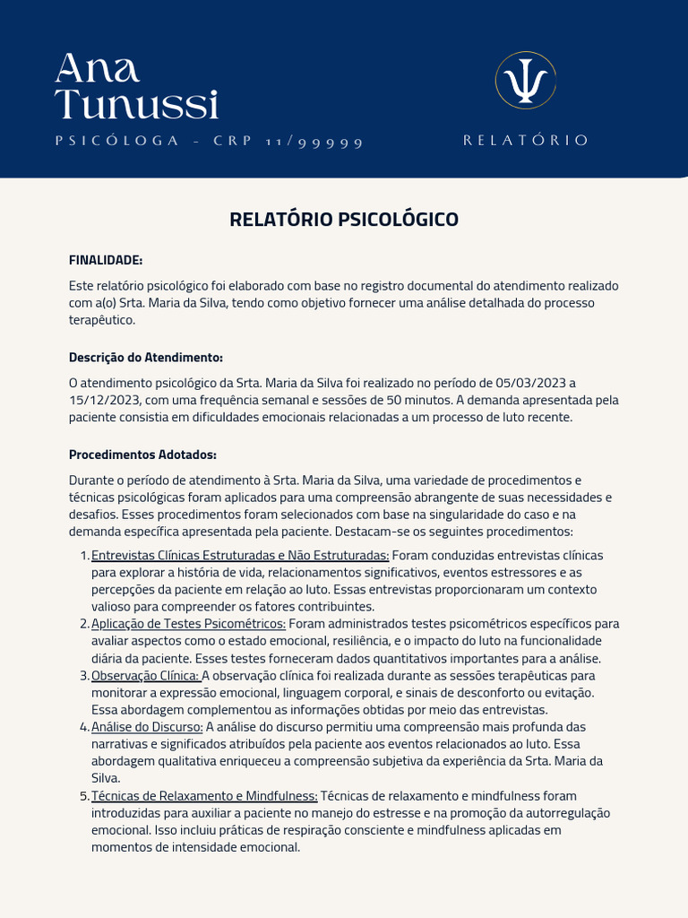 Modelo de Relatorio Psicologico | PDF | Psicologia | Emoções