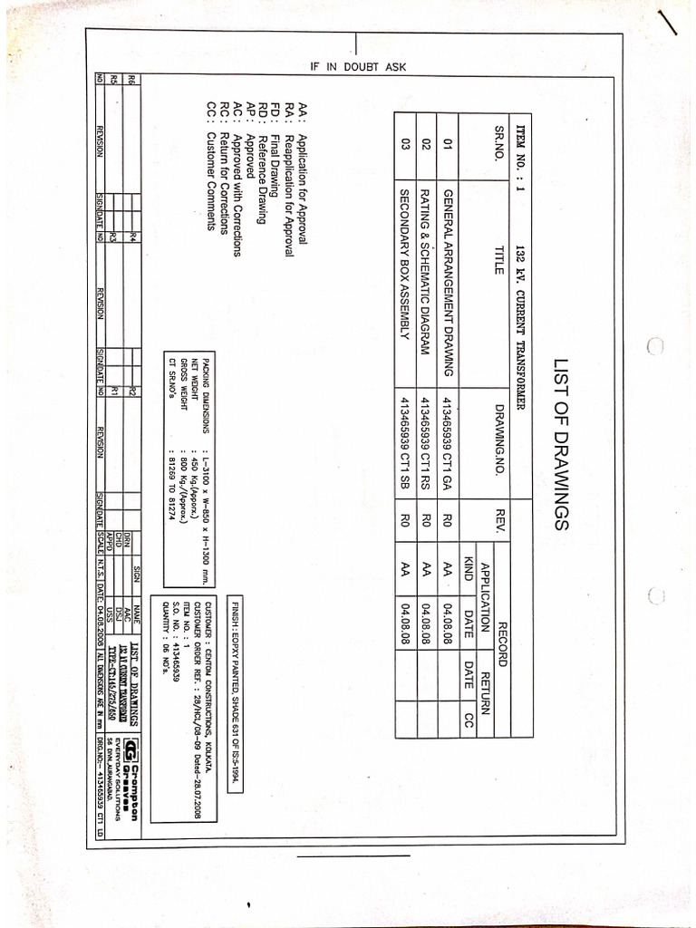 132KV Current Transformer Drawing | PDF