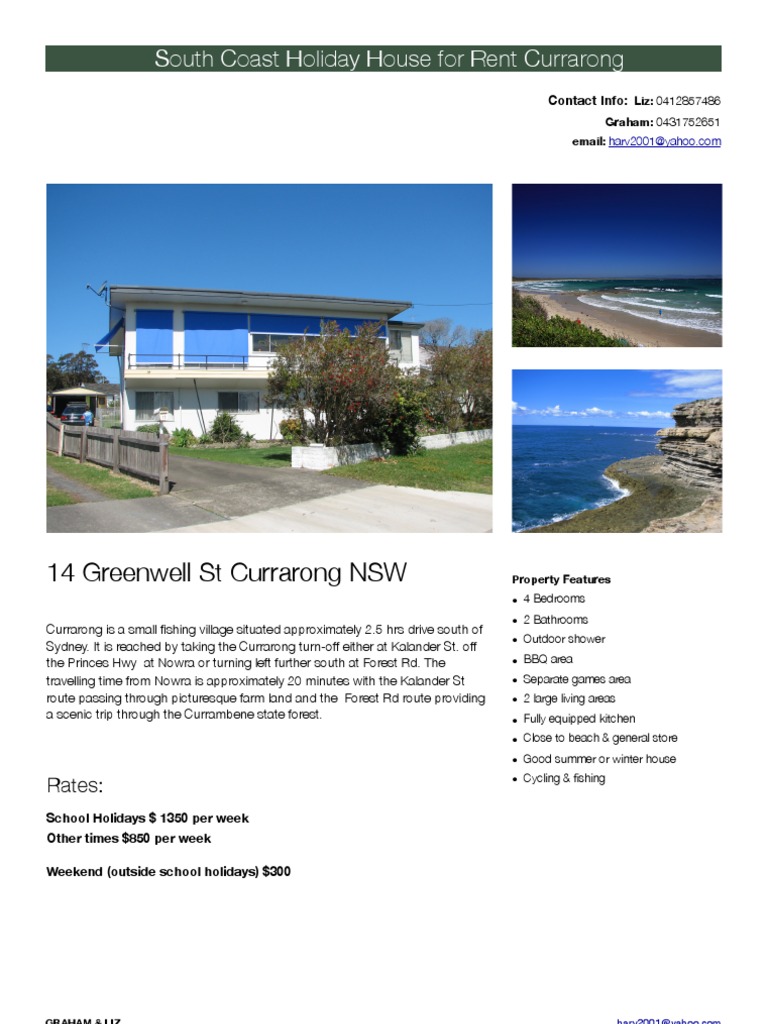 Currarong House For Rent PDF Leisure Sports