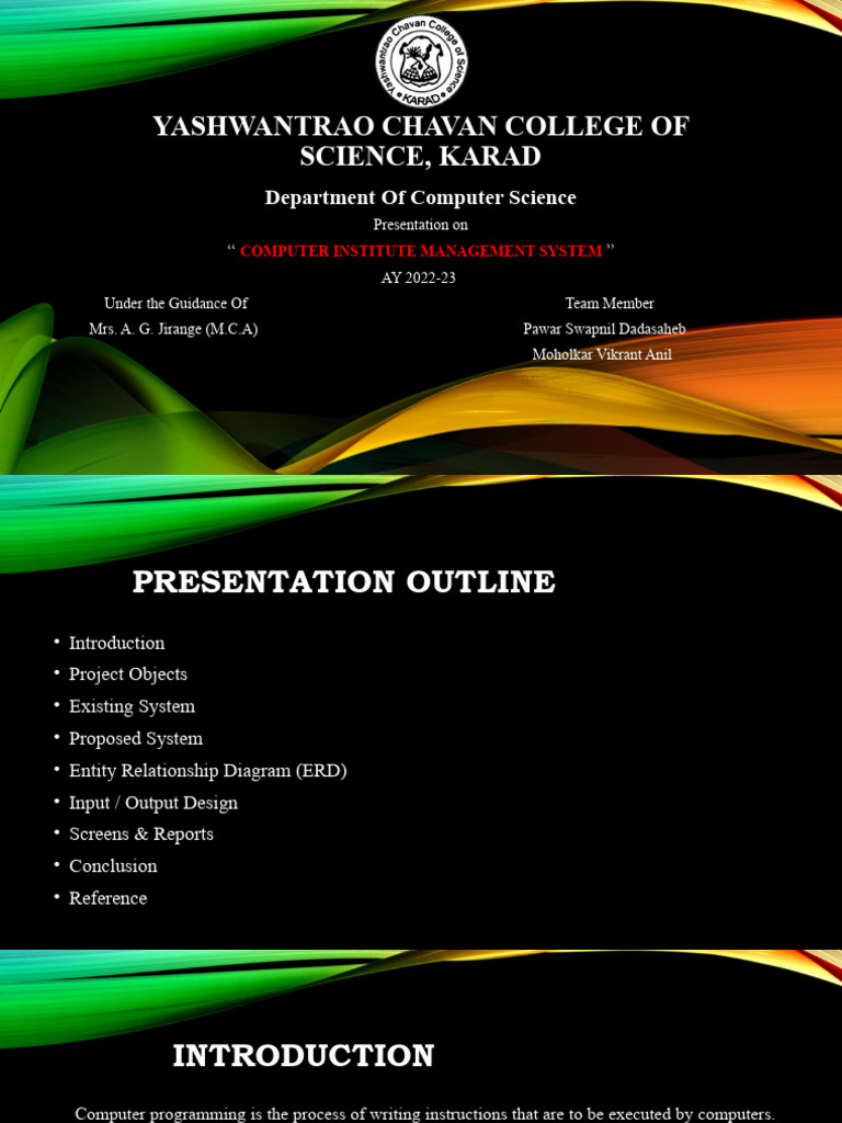 Computer Institute Management System PPT Presentation Download Free