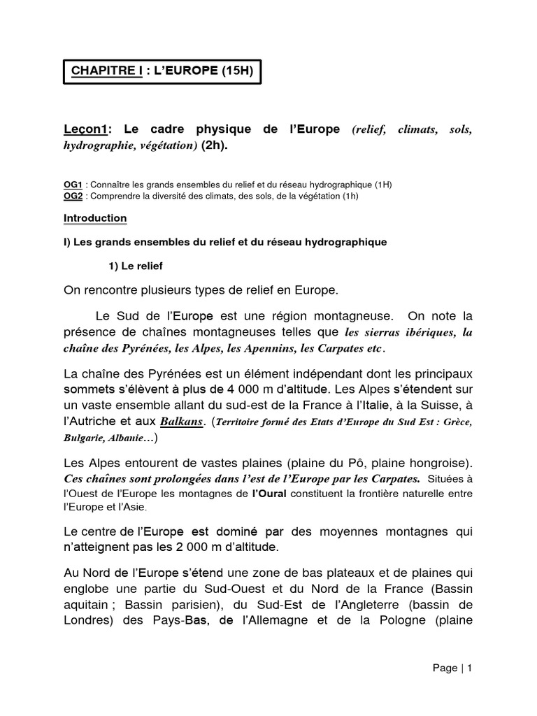 Relief et hydrographie de l'Europe | PDF | Politique agricole commune ...