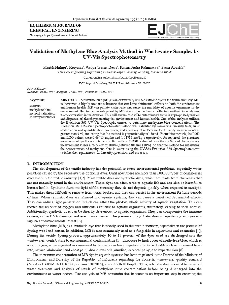 Methylene Blue Analysis in Wastewater | PDF | Detection Limit ...