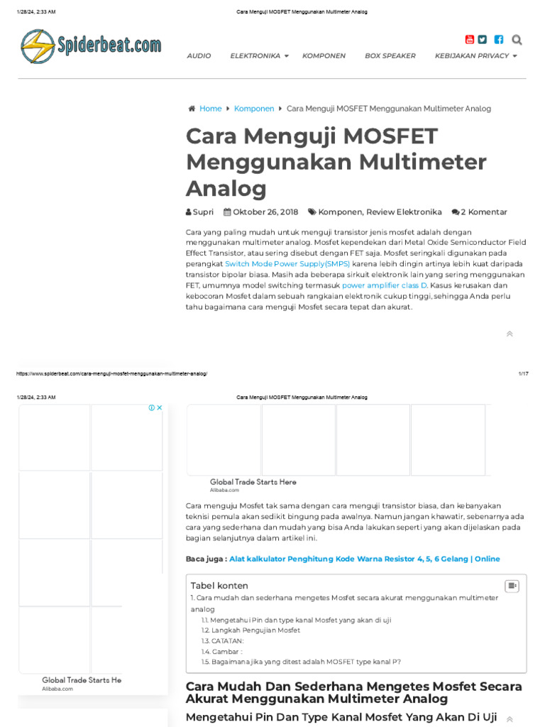 Menguji MOSFET dengan Multimeter Analog | PDF