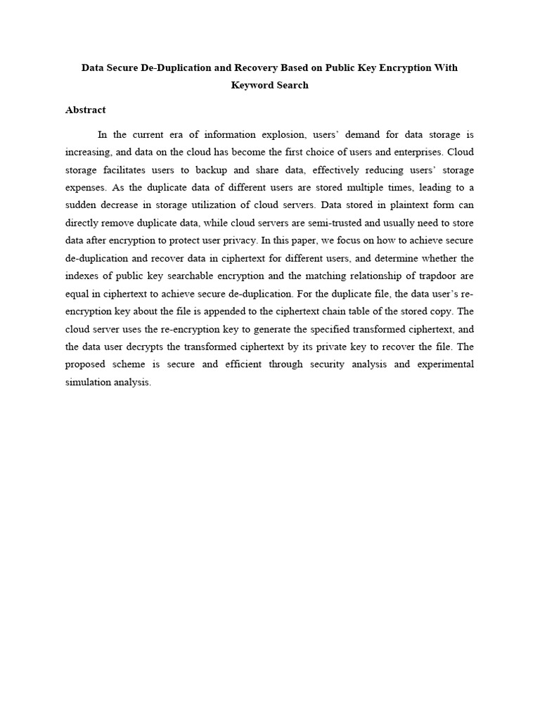 Secure Data De-Duplication with Encryption | PDF | Computers ...