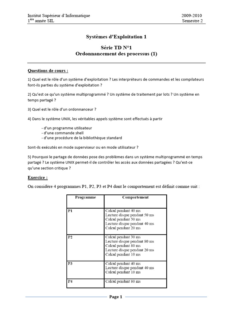 Ordonnancement des processus en TD | PDF | Programme informatique ...