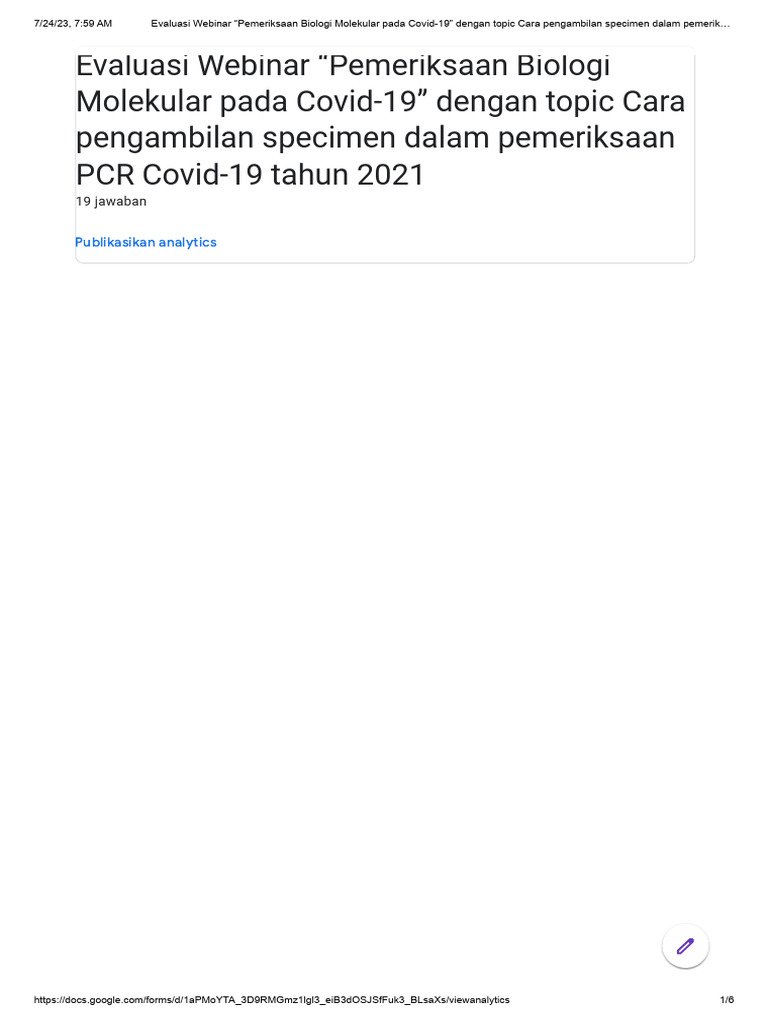 Evaluasi Webinar “Pemeriksaan Biologi Molekular pada Covid-19” dengan