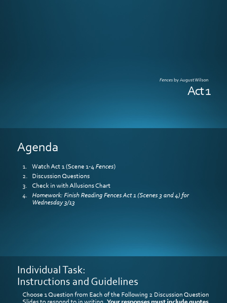 Fences Act 1 Overview and Discussion Guide | PDF | Fences (Play ...