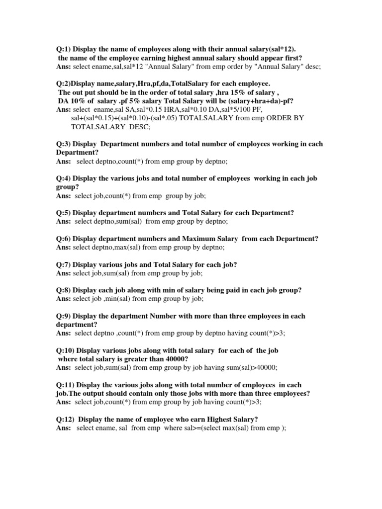 SQL Queries2 | PDF | String (Computer Science) | Salary