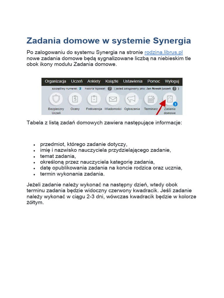Zadania Domowe W Systemie Synergia | PDF