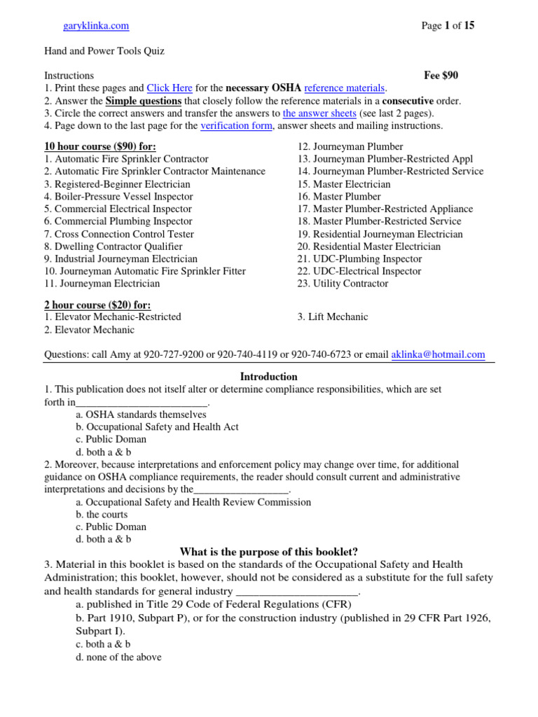Hand and Power Tool Safety Quiz | PDF | Occupational Safety And Health ...