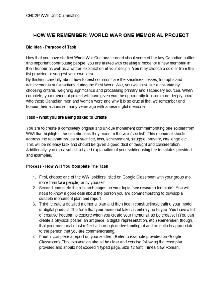 WWI Memorial Project for Canadian Soldiers | PDF | World War I | Human ...