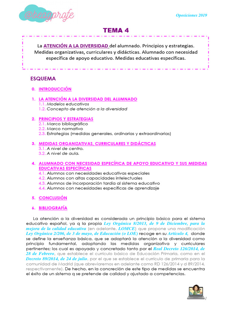 Atención A La Diversidad Educativa 2019 Pdf Plan De Estudios