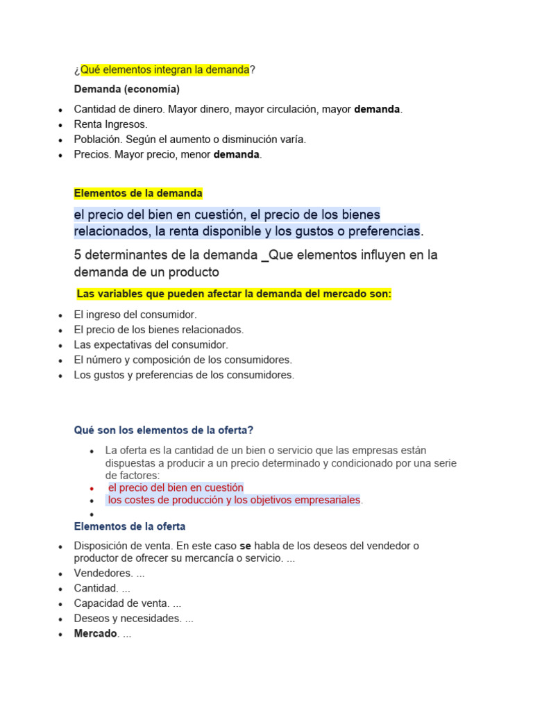Elementos y factores de la demanda económica | PDF | Oferta (economía ...