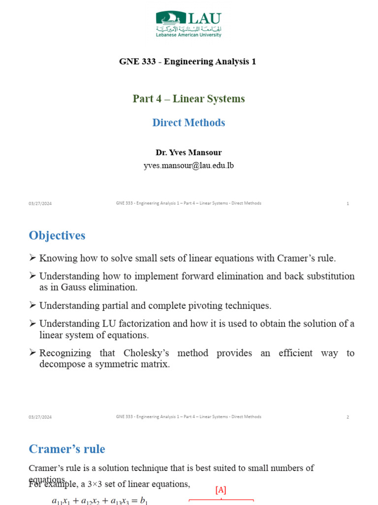 Direct Methods for Linear Systems | PDF | System Of Linear Equations ...