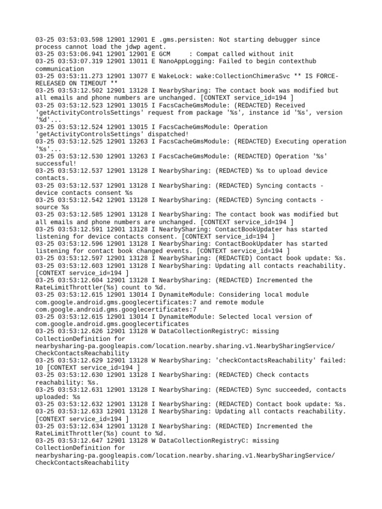 Google Play Services Error Log | PDF | Operating System Technology ...