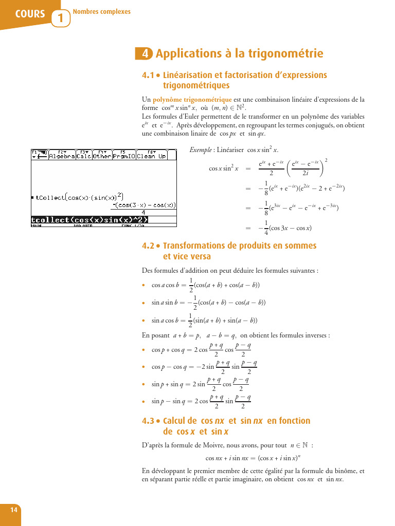 Applications des Nombres Complexes en Trigonométrie | PDF ...