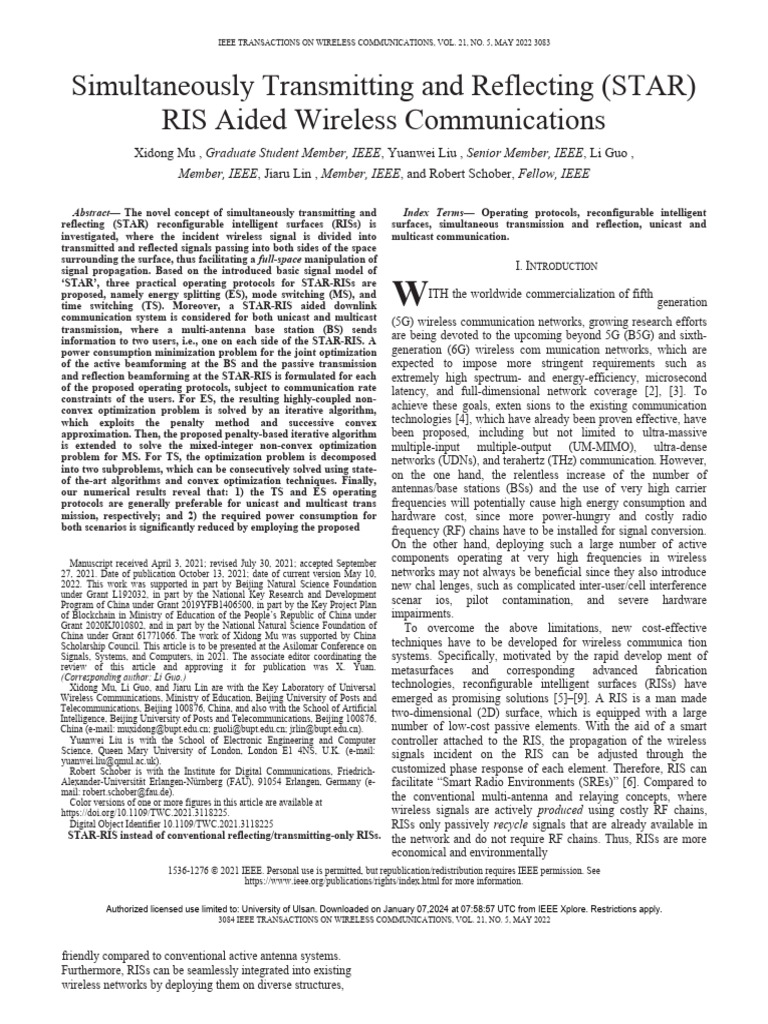 Simultaneously Transmitting and Reflecting STAR RIS Aided Wireless ...