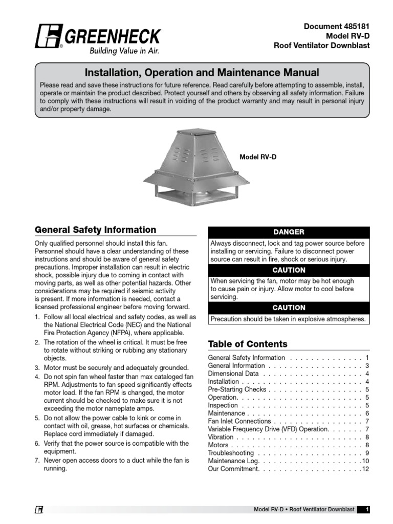 Greenheck RVD Iom PDF Screw Duct (Flow)
