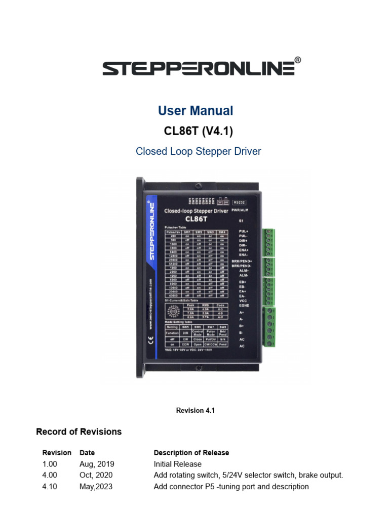 CL86T (V4.1) Stepper Driver Manual | PDF | Power Supply | Electric Motor