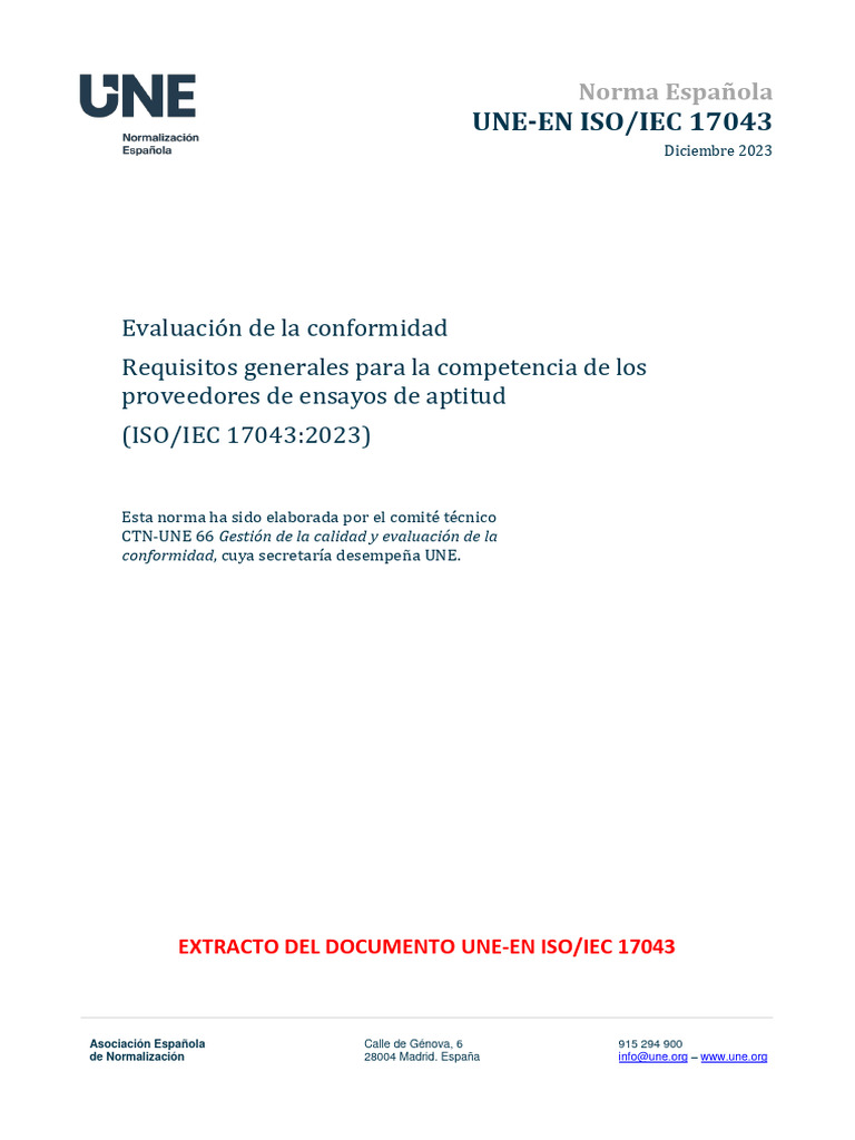 Norma UNE-EN ISO/IEC 17043:2023 | PDF