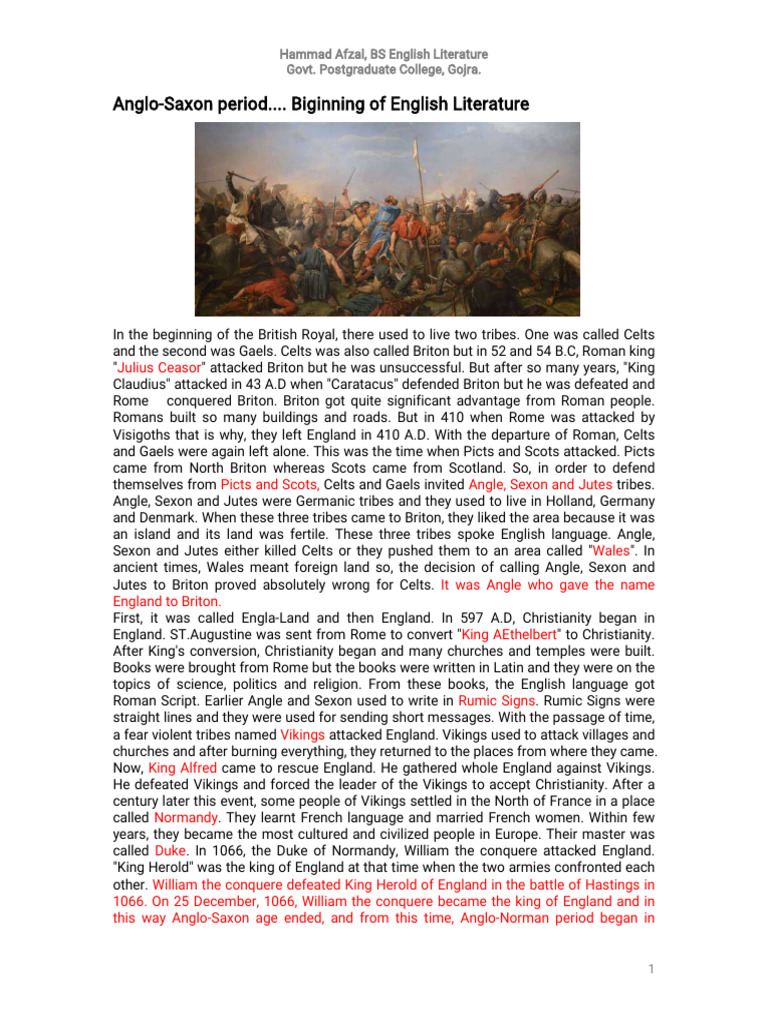 Anglo Saxon Old English Period | PDF | Beowulf