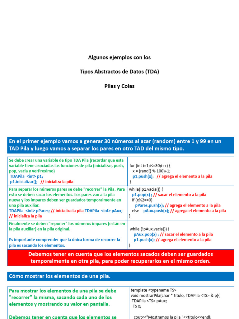 Ejemplos de Pilas y Colas en C++ | PDF | Informática | Métodos formales