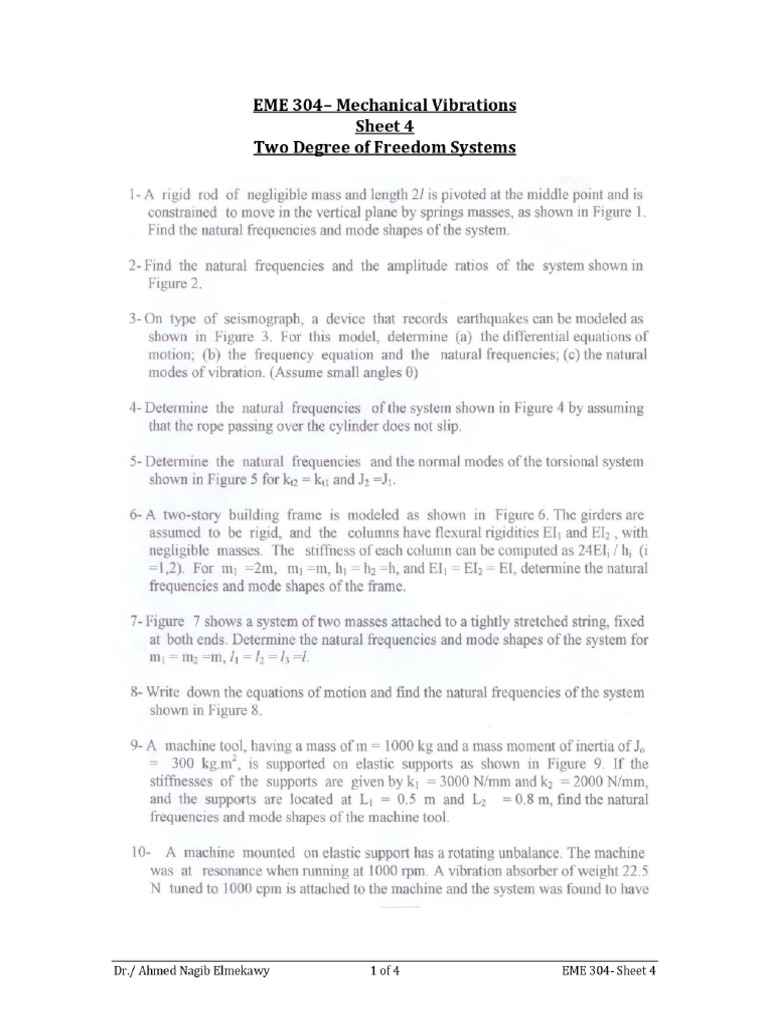 Two Degree of Freedom Mechanical Vibrations | PDF | Oscillation ...