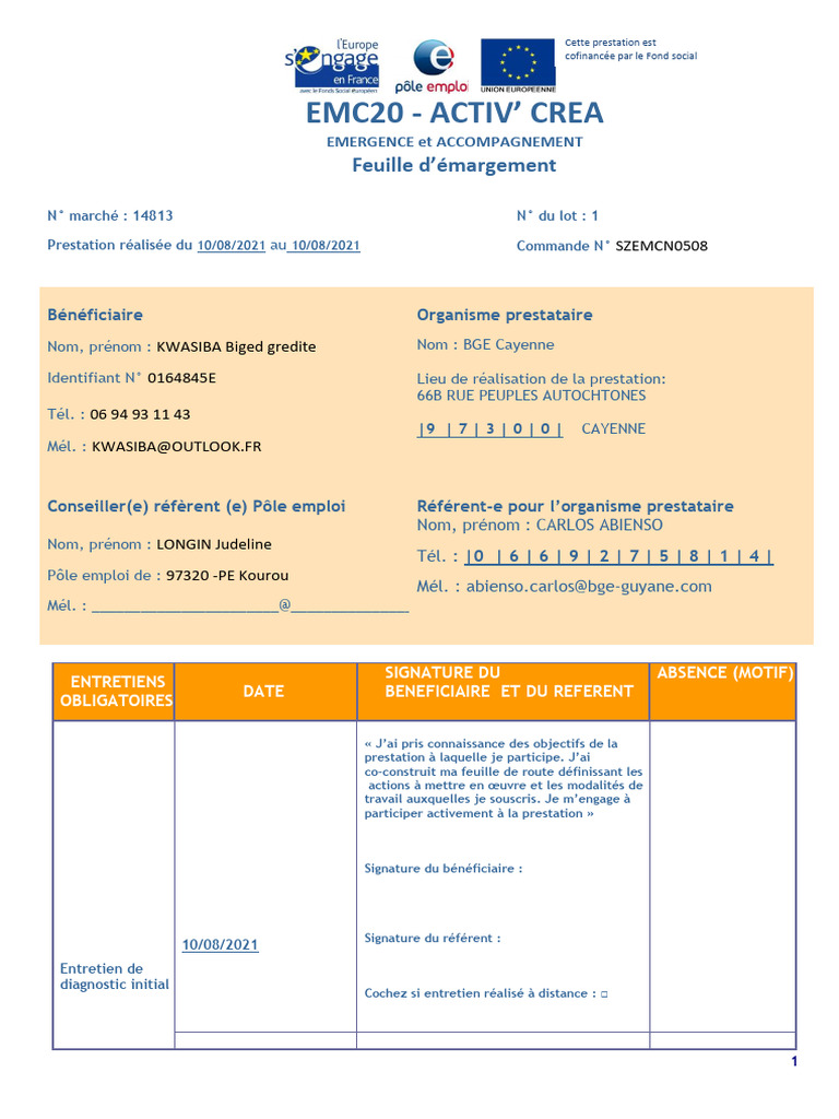 Feuille d'émargement Activ'Créa | PDF