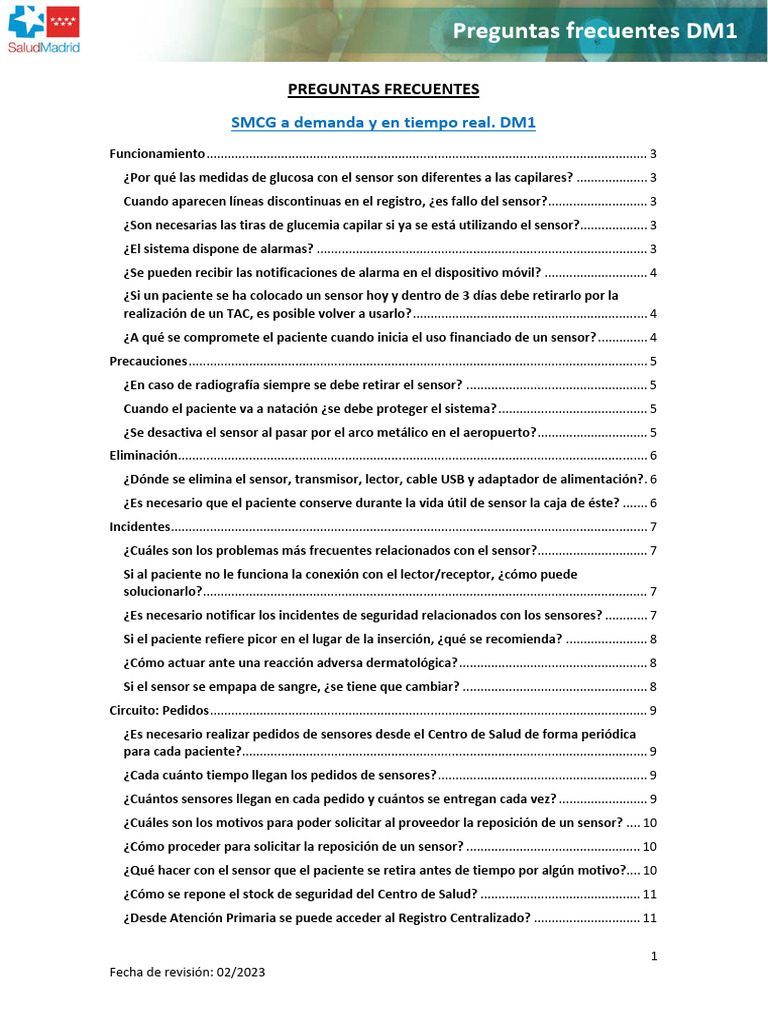 Preguntas Frecuentes sobre SMCG DM1 | PDF | Sensor | Hospital