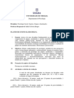 Plano de Ensino e Trabalho Psicologia Social, Sujeitos, Grupos e Instituições