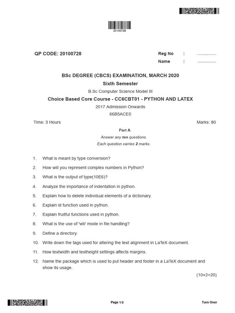 Python and LaTeX Exam Questions | PDF | Python (Programming Language ...