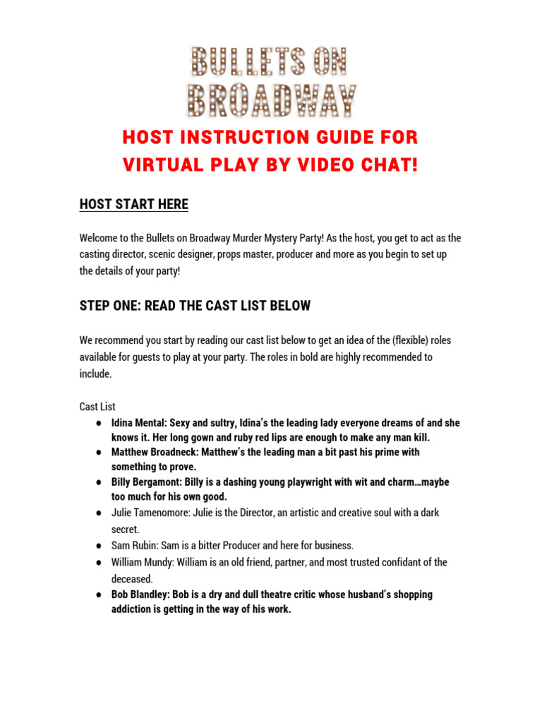 Bullets on Broadway Host Guide | PDF | Mystery, Thriller & Crime Fiction