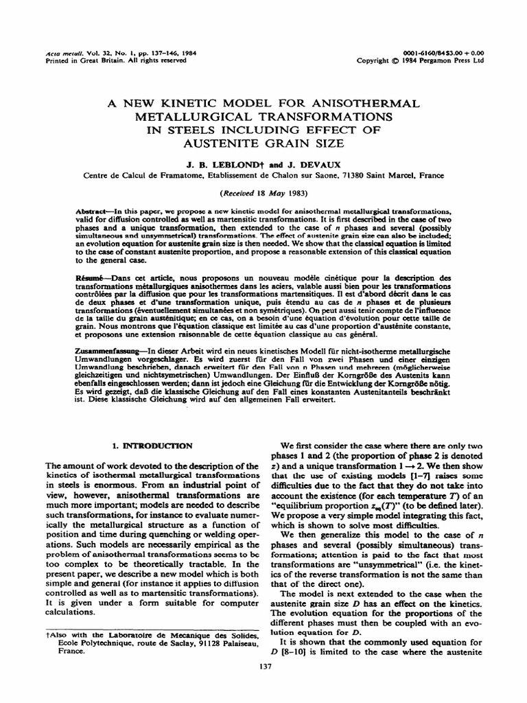 A New Kinetic Model For Anisothermal Metallurgical Transformation in ...